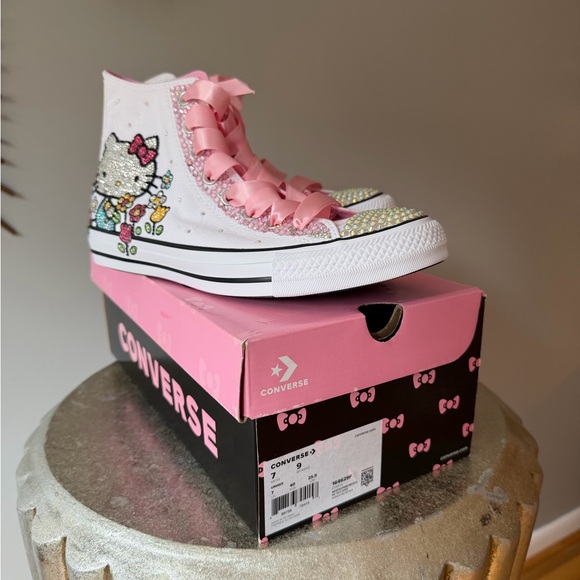 Converse - Hello Kitty White and Pink Bedazzled High-Top Sneakers - Picture 16 of 16